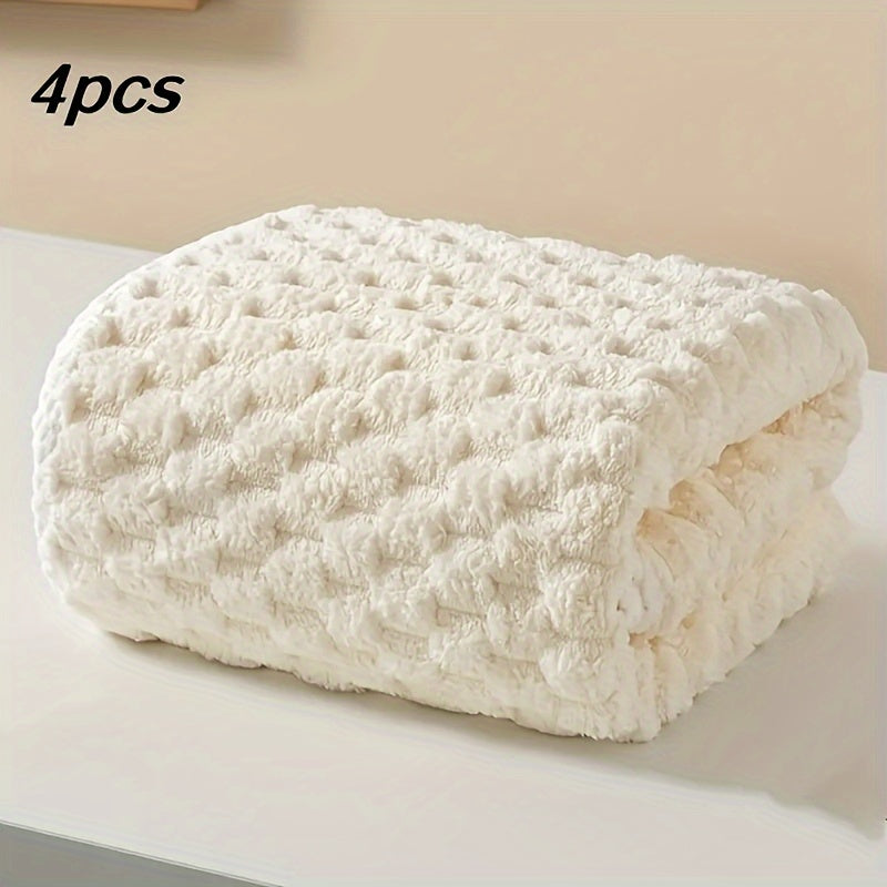 Set of 4 adult waffle weave bath towels - Made with super absorbent ultra-fine fiber, these quick-dry textured bathroom towels are ideal for use in the spa, gym, or daily at home. Constructed for durability, this set is composed of 80% ultra-fine fiber