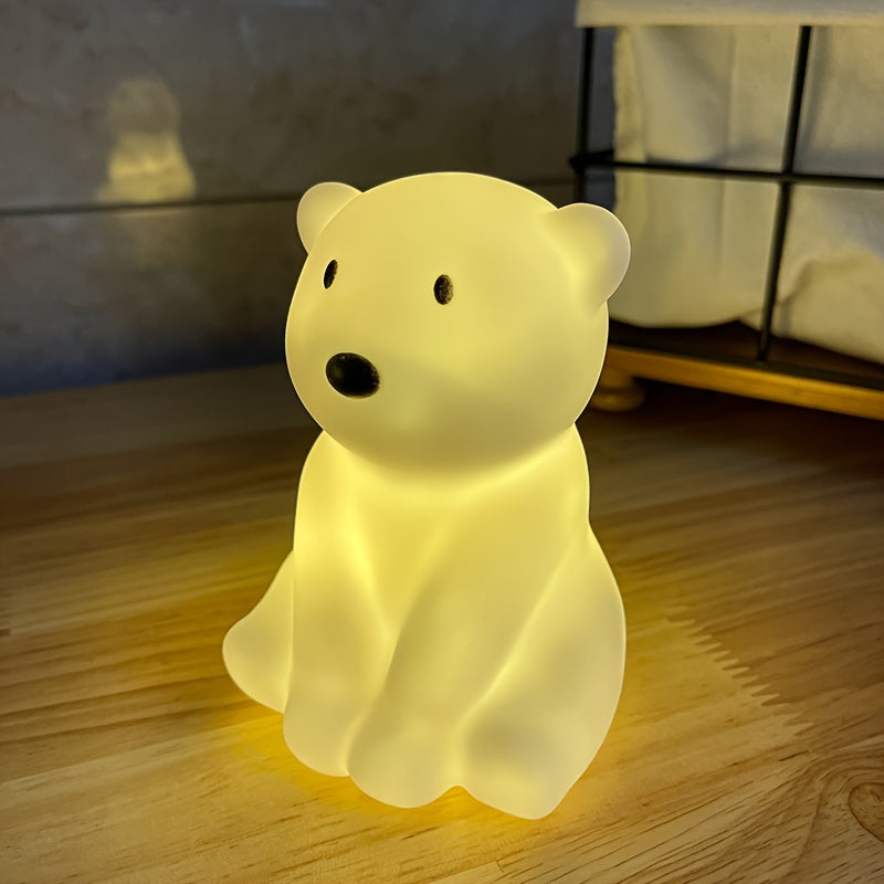 Get your hands on this adorable Cartoon Polar Bear Night Light! This energy-efficient LED lamp is rust-resistant and comes with a convenient toggle switch. Perfect for adding a touch of whimsy to your bedroom or living room decor, this plastic countertop