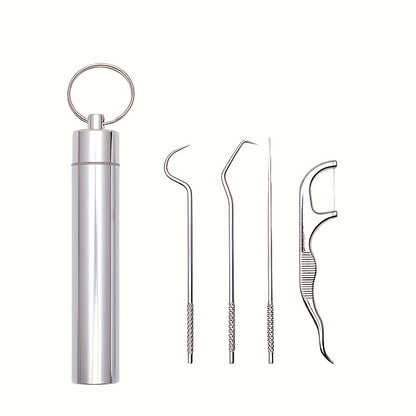 Set of 3/4/7 stainless steel toothpicks for dental cleaning and stain removal. Includes portable metal floss and interdental cleaning gadgets for home, outdoor, and travel use. Perfect for