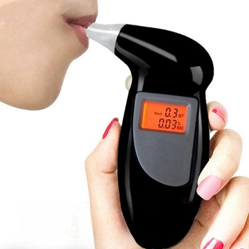 Portable digital breathalyzer with LCD display, high-accuracy BAC detector, and keychain. Requires batteries.