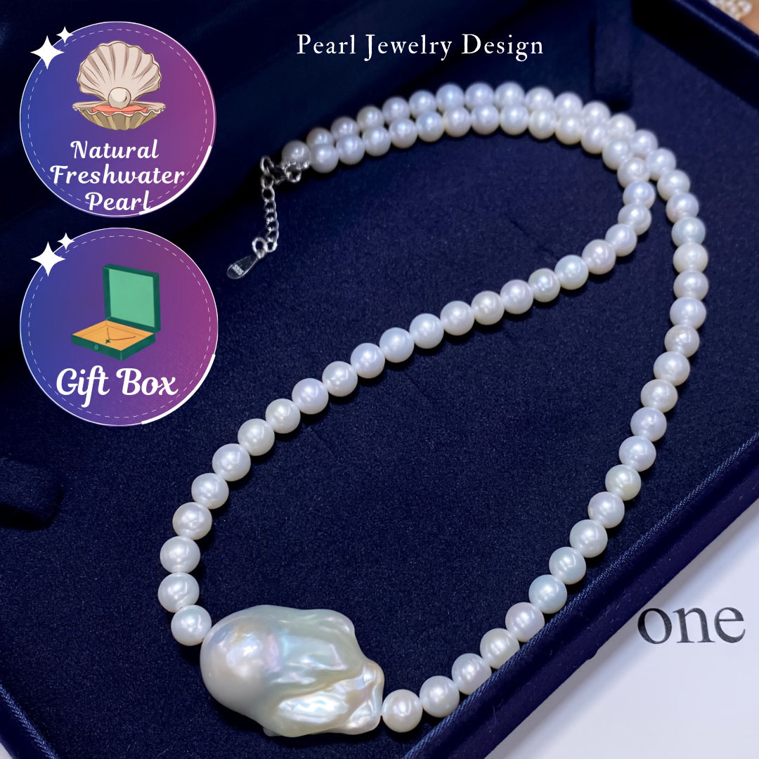 A stunning Natural Baroque Freshwater Pearl Necklace crafted with elegance for women, featuring a unique minimalist design. This versatile piece is perfect for both daily wear and formal events, making it an ideal gift for Mom, your lover, or siblings.