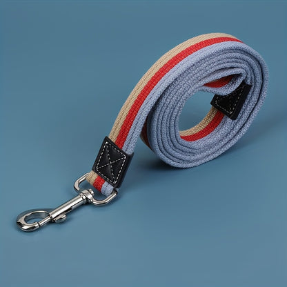 Durable striped dog leash made of polyester fiber, with a no-slip handle, heavy-duty for all breeds, easy to fold and store, battery-free.