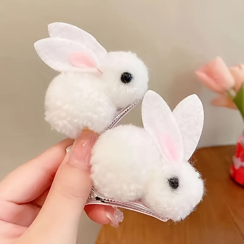 2 adorable Easter Bunny hair clips with fluffy plush and warm 3D rabbit design for women, ideal for parties and casual wear.