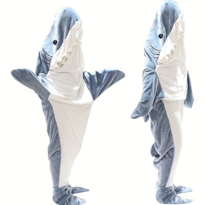 Shark Blanket Hooded Jumpsuit Pajama, made of Super Soft Flannel for Ultimate Comfort at Home