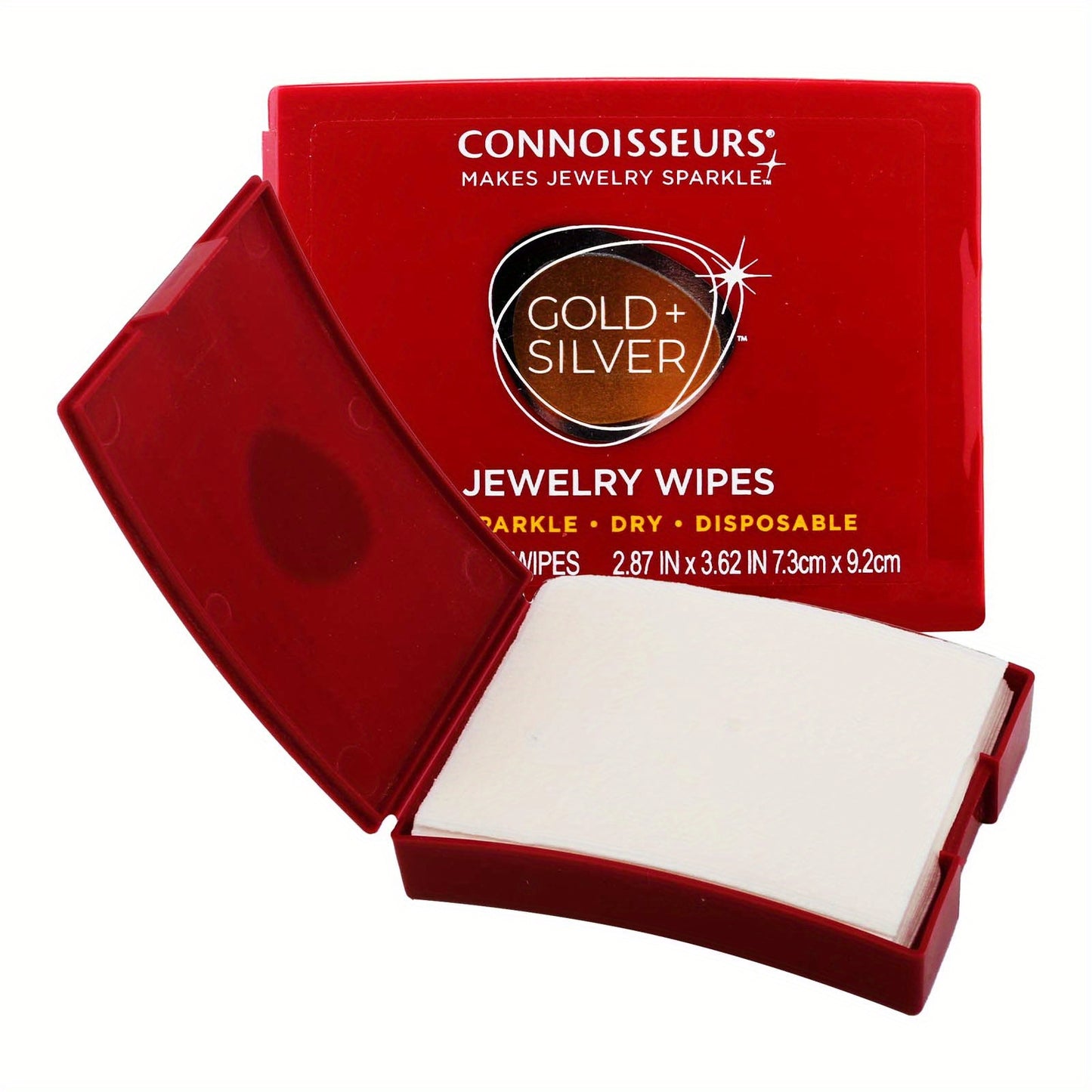 Portable jewelry cleaning wipes for deoxidizing and polishing precious metal jewelry, available in golden and silvery colors.