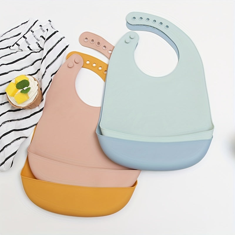 3 pieces of Food Grade Silicone Baby Bibs in Unisex Colors