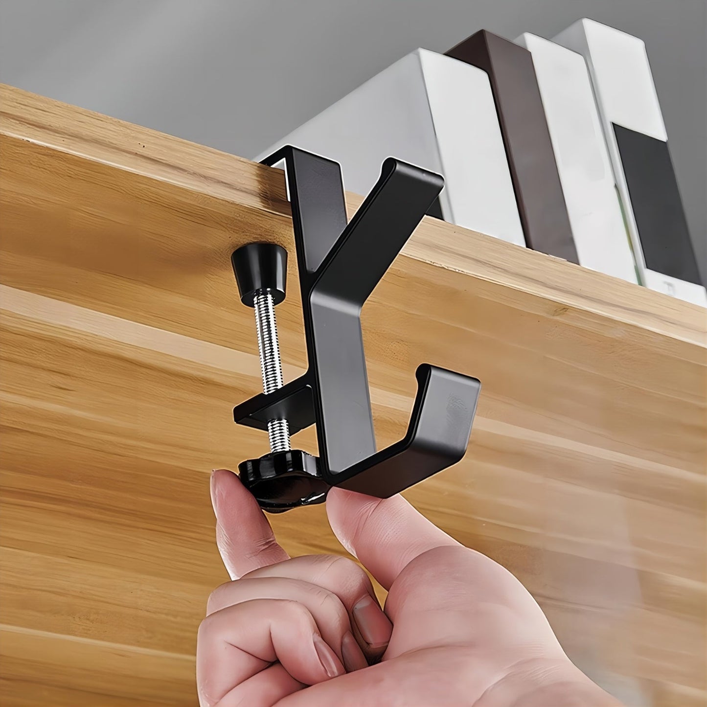 Adjustable Aluminum Under-Desk Hook: Sturdy, Easy to Install, Ideal for Holding Bags on Home, Office, and School Desks.