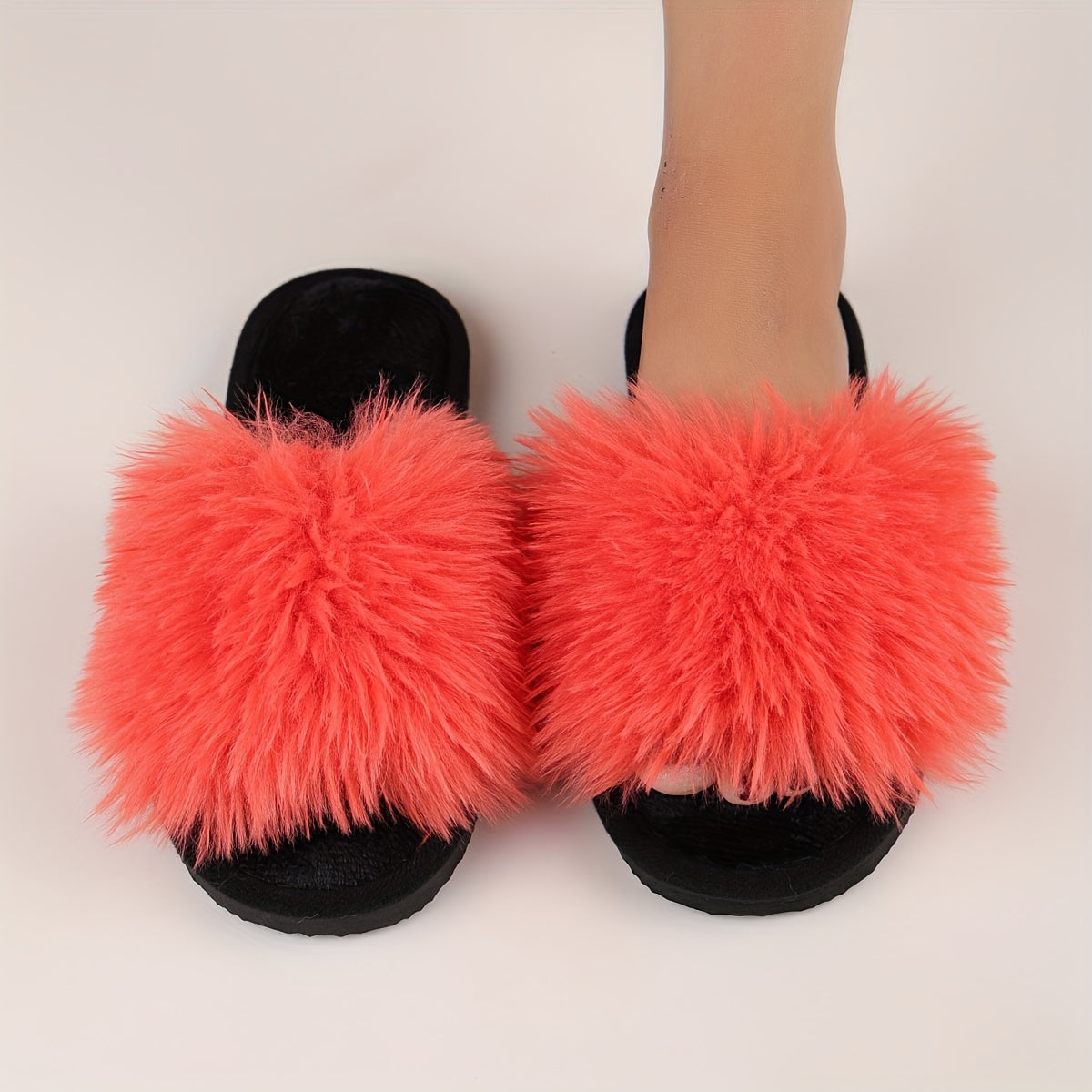 Women's Elegant Faux Fur Slippers with Fabric Upper/Inner, EVA Sole, Positioning Printing, All-Season Comfort.