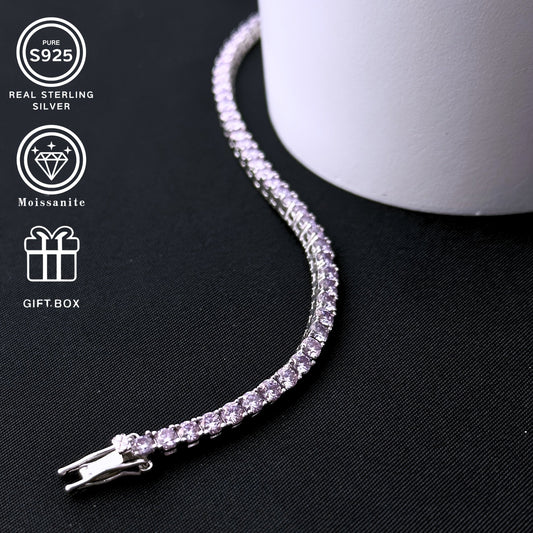 This stunning Moissanite tennis bracelet is made for both men and women, with a dazzling S925 silver round chain showcasing a single precious stone. It's an ideal gift for birthdays, Valentine's Day, weddings, or Christmas for any bride.