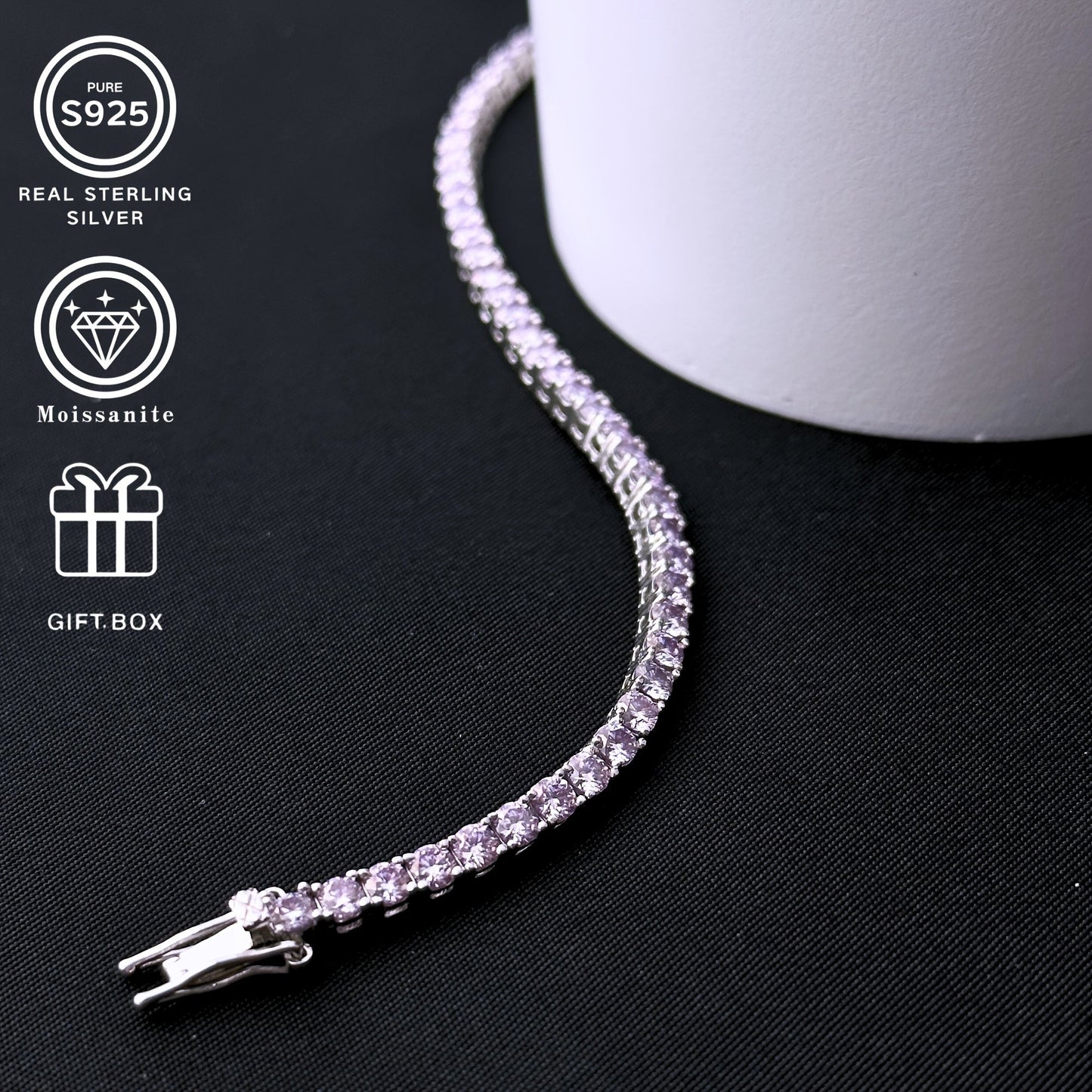 Enhance your style with this stunning Moissanite Tennis Bracelet, designed for both men and women. Crafted with a sleek S925 silver round chain and a single precious stone, this bracelet is the perfect gift for birthdays, Valentine's Day, weddings, or