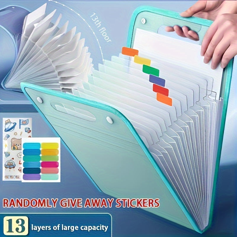 A4 Portable Vertical 13-Grid Organizer Bag, ideal for storing test papers and data. Made of thickened PP with clip closure. Perfect for daily office use.