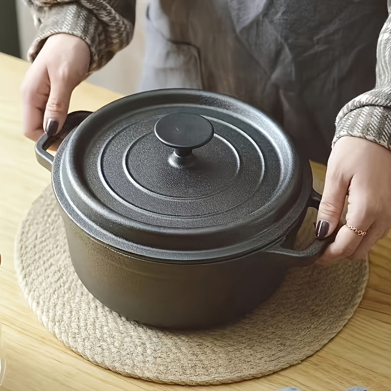 Heavy-duty Cast Iron Stew Pot featuring Two Handles - Durable, Non-Stick, No Coating Necessary for All-Purpose Cooking