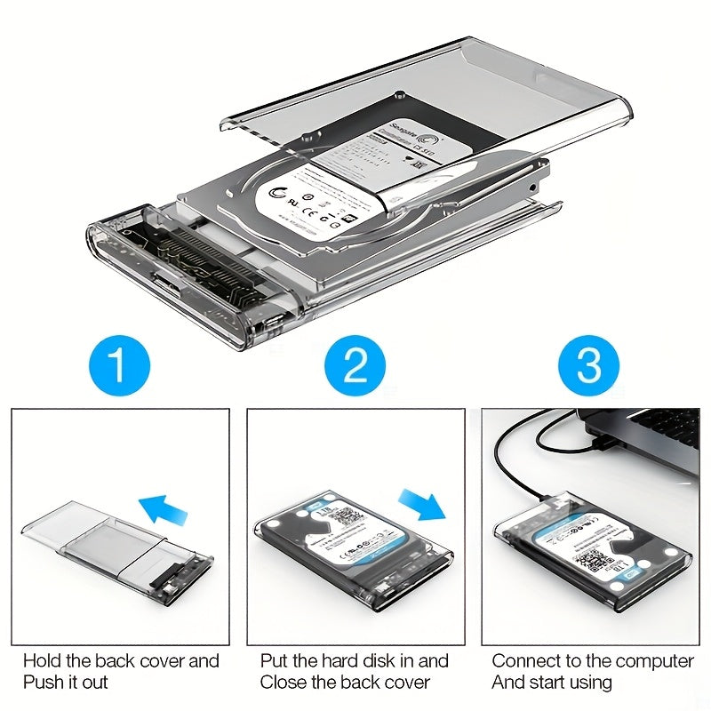 Ultra-Fast USB 3.0 SATA Hard Drive Enclosure for 2.5-inch HDD/SSD, Tool-Free Installation, Overheat Protection, 5Gbps UASP Accelerated, PC/Mac Compatible, Ideal for Laptops/Desktops, Sata