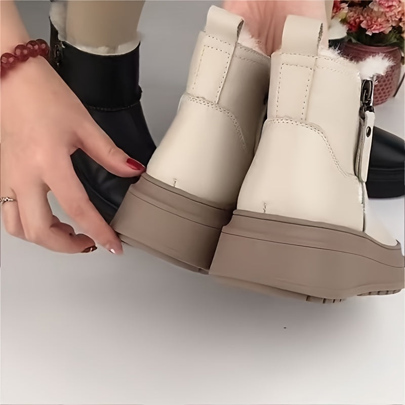 Stylish and comfortable Winter Warm Snow Boots for Women with waterproof man-made upper, platform heel, and zipper closure.