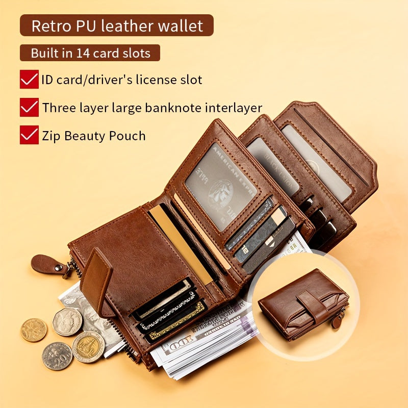 Men's Faux Leather Short Wallet with Retro Multi Card Slots