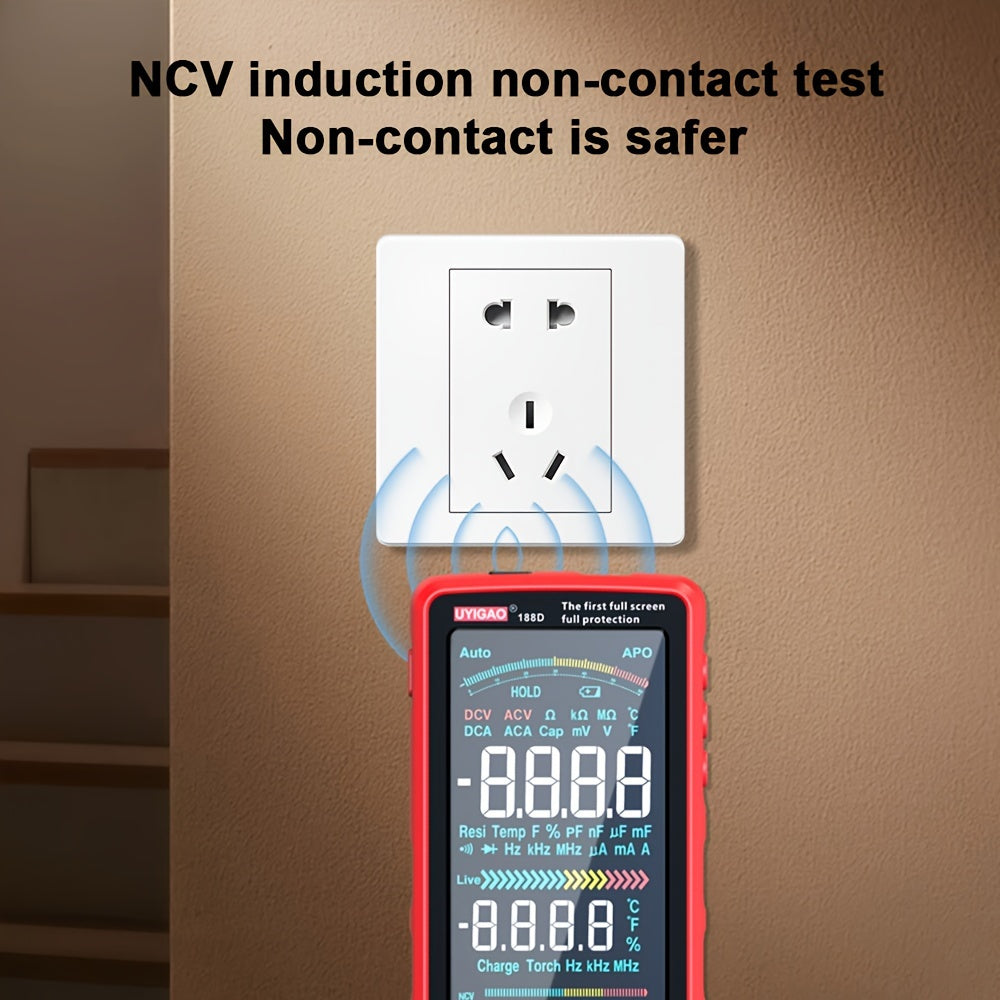 1pc UYIGAO Smart Digital Multimeter with Auto-Ranging TRMS, 6000 Counts, Slip-Resistant Grip, Measures AC/DC Voltage, Current, NCV, Ohm, Amp, Resistance, Diodes, Continuity, Capacitance