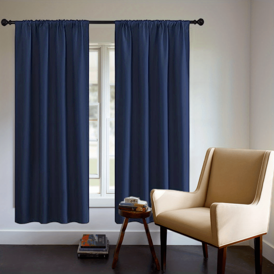 One Blackout Curtain (1 Panel) - Thick Rod Pocket Curtain for Heat Insulation and Light Blocking in Bedroom, 200g;