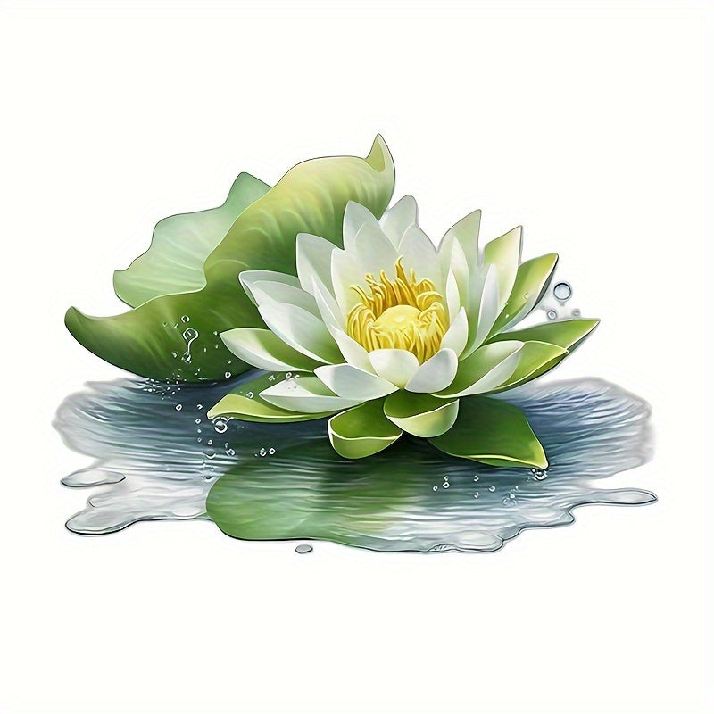 Elegant white lotus flower sticker - self-adhesive PVC decal for bathroom and home decor. Serene green and yellow floral design for walls, doors, fridges, and windows. Beautifies any room.