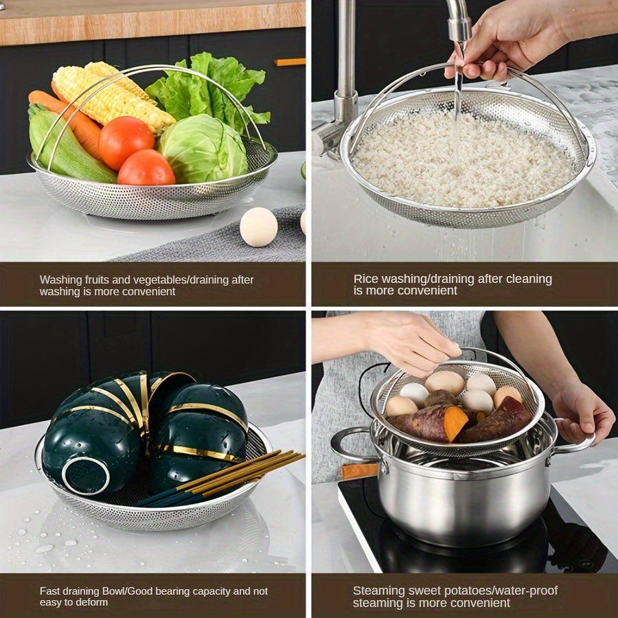 Stainless Steel Kitchen Basket: Electricity-Free and Multi-Functional Steamer for Cooking Rice, Dumplings, and Vegetables