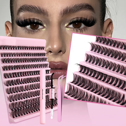 DIY Eyelash Extension Kit includes glue, tweezers and a variety of slim fluffy lashes in different lengths and curls.