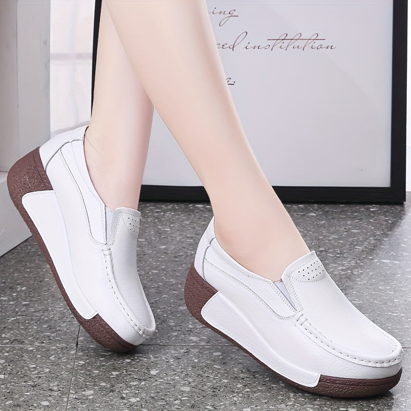 Women's slip-on platform sneakers with durable build, thick sole, and round toe for all seasons.