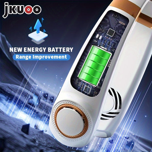 Stay cool and comfortable on-the-go with the 1pc JKUOO Portable Neck Fan. This innovative device features a 5-speed adjustable display, USB rechargeable lithium battery, and quiet operation. Perfect for use during sports, travel, and summer activities