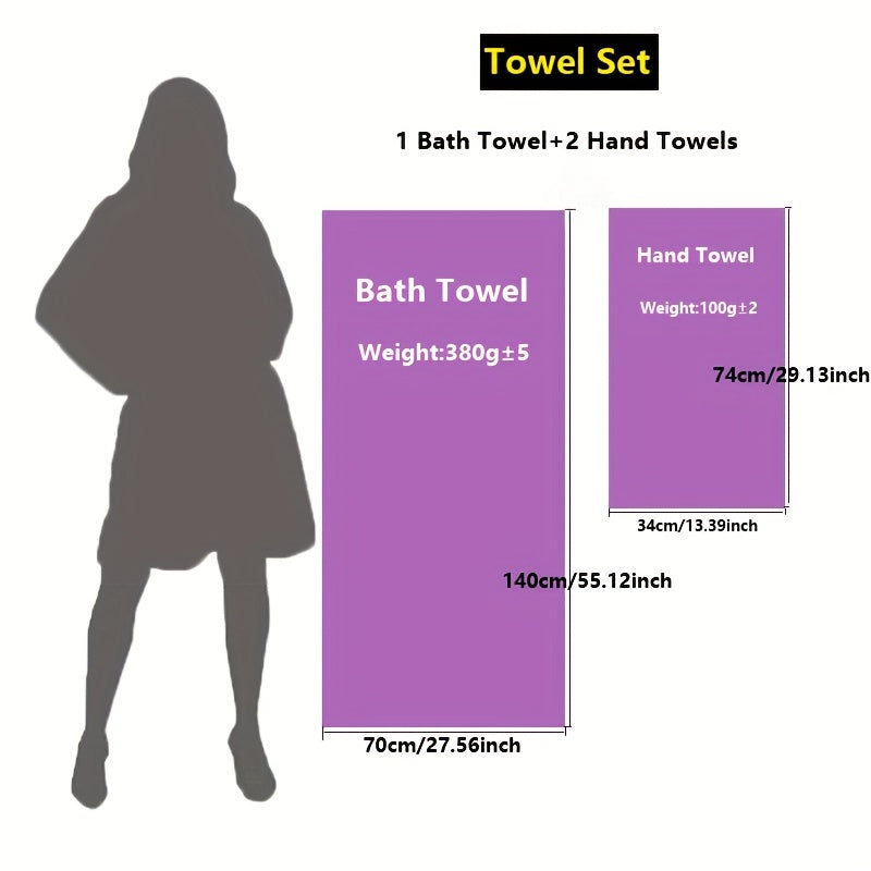 3-piece Lavender Pattern Towel Set includes a bath towel (70.0 x 140.0 cm) and 2 face towels (34.01 x 73.99 cm), made of soft, comfortable fabric for your bathroom needs.