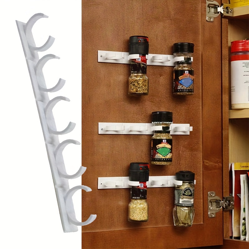 A convenient kitchen organizer, this spice bottle storage rack features a wall-mounted self-adhesive design that can be easily cut to size for simple installation and easy access to all your spices.