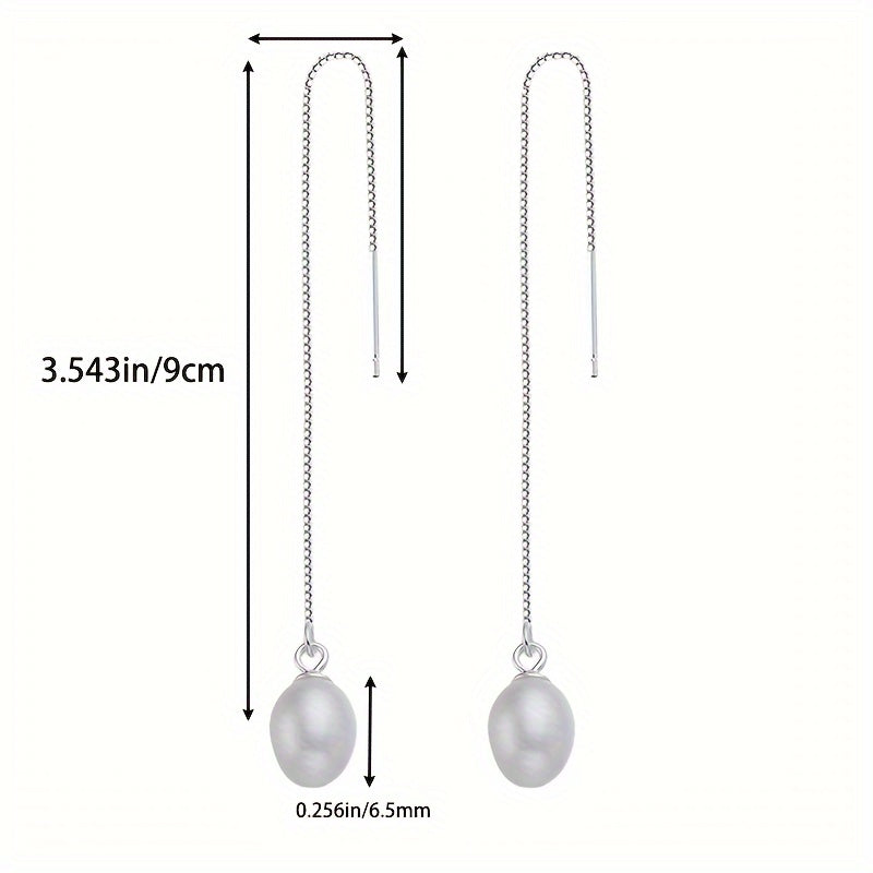 Elegant 925 Silver Women's Drop Earrings featuring Freshwater Pearl Tassels, Perfect for Wedding and Banquet, Hypoallergenic, Lightweight at 1.7g