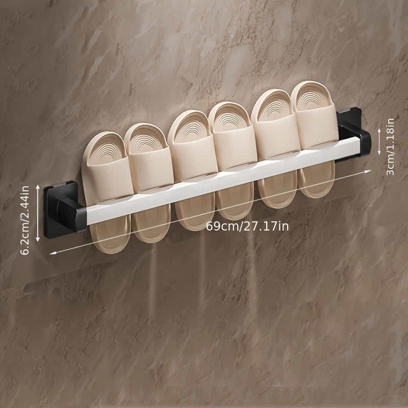 Wall-mounted shoe organizer for bathroom with space-saving storage solution, no-drill metal slipper rack, 1 piece.