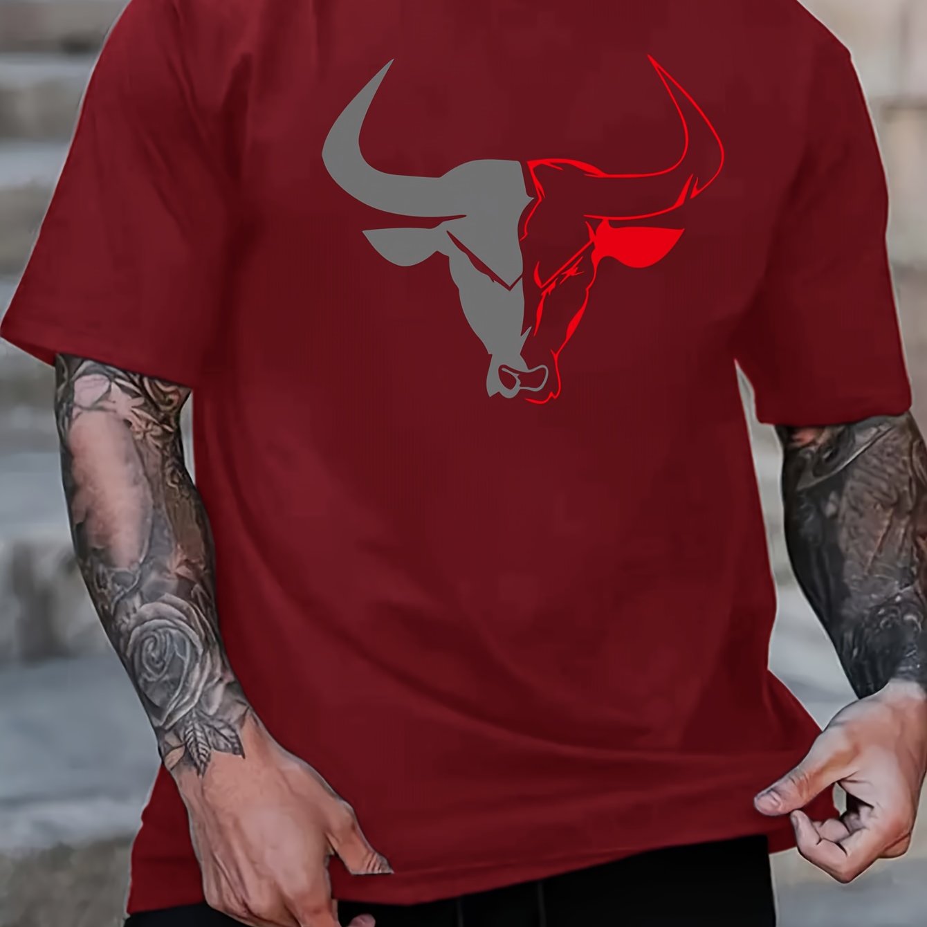 Men's Casual T-Shirt with Unique Animal Print in Breathable Polyester, Crew Neck, Short Sleeve - Ideal for Summer & Outdoor Activities.