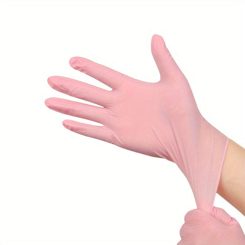 Pink High Quality Nitrile Disposable Gloves - Pack of 100 | Waterproof, Durable, Ideal for Kitchen, Cleaning, Tattoo, Beauty Salon, Hair Dyeing, Hotel, Pet Care, and Home Use