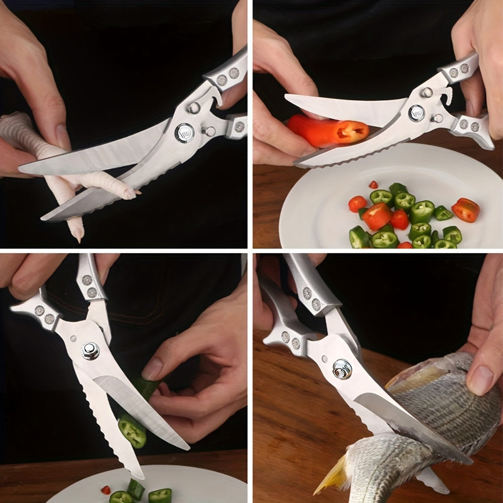 Upgrade your kitchen with heavy-duty stainless steel scissors – perfect for cutting bones, chicken, meat, fish, turkey, vegetables, and even for BBQ! Ideal for both professional and everyday use.