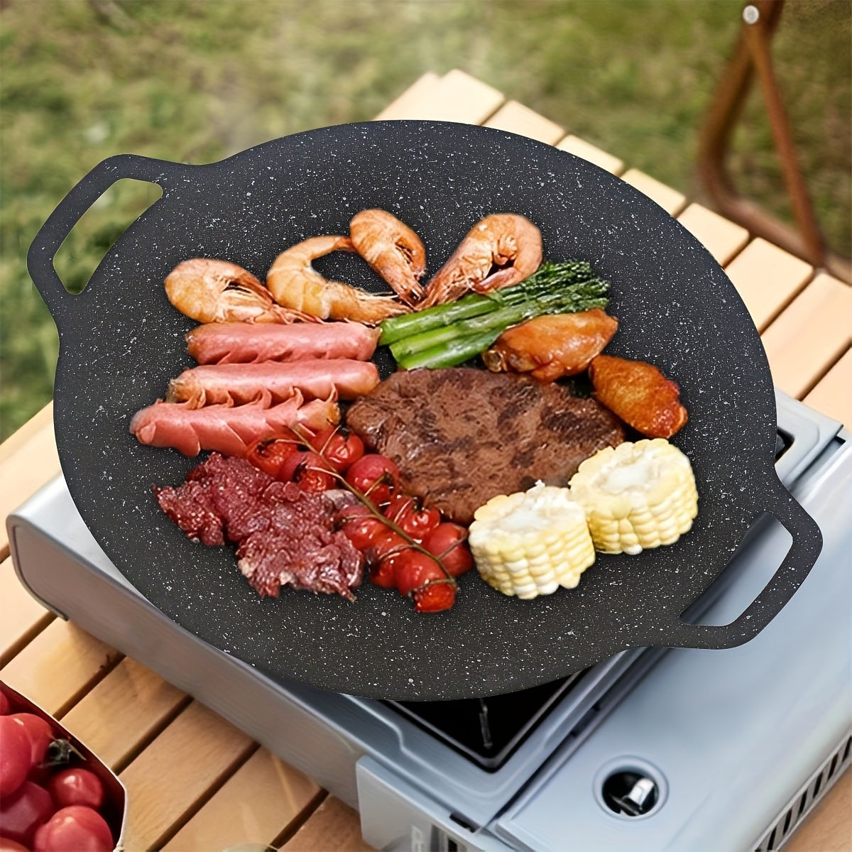 29.97cm Non-Stick Cast Iron BBQ Pan with Two Handles - Ideal for Camping and Home Cooking, Effortless Cleaning