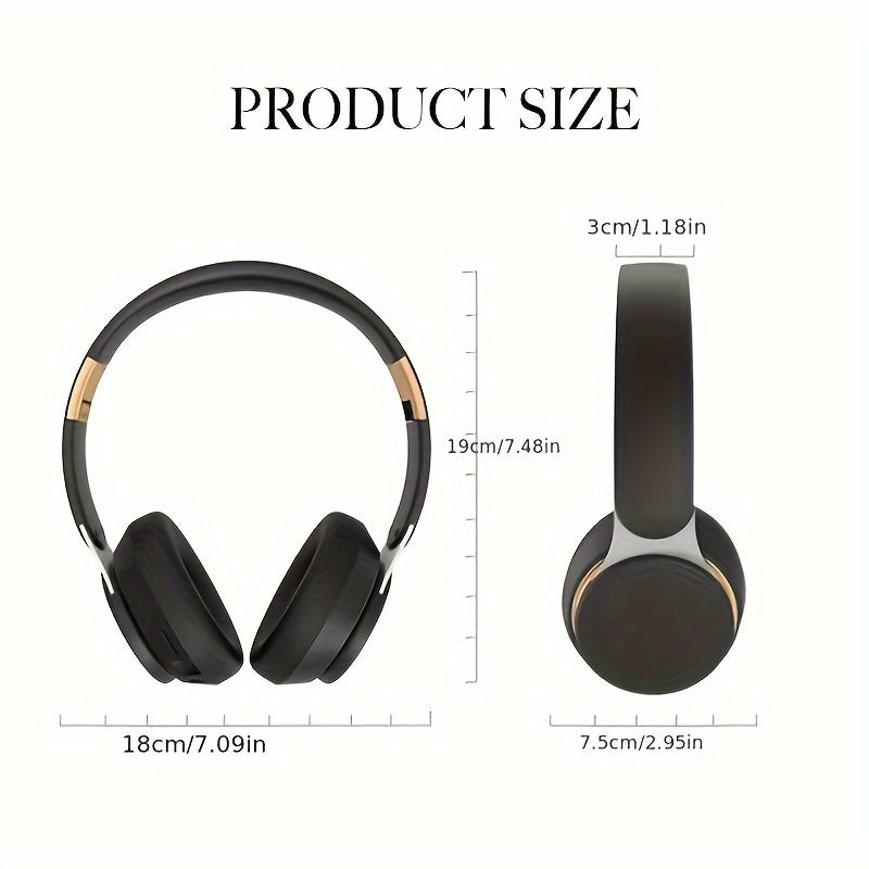 Over-ear wireless headphones with 5.0 connectivity, foldable design, noise-cancelling feature, and microphone for various uses.