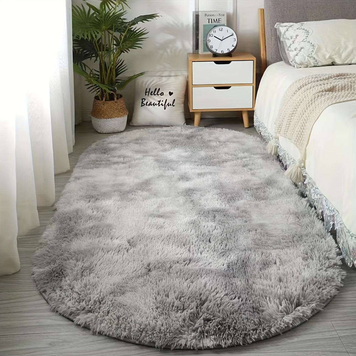 Soft Polyester Plush Oval Area Rug, Hand Washable, Ideal for Bedroom and Living Room - Perfect for Coffee Table and Doorway Decor