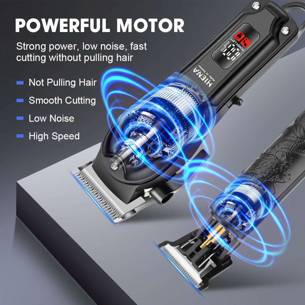 HIENA Men's Two-Piece Electric Hair Clipper with Digital Display and Cordless USB Carving Scissors, Ideal Gift for Men on Father's Day or holidays.