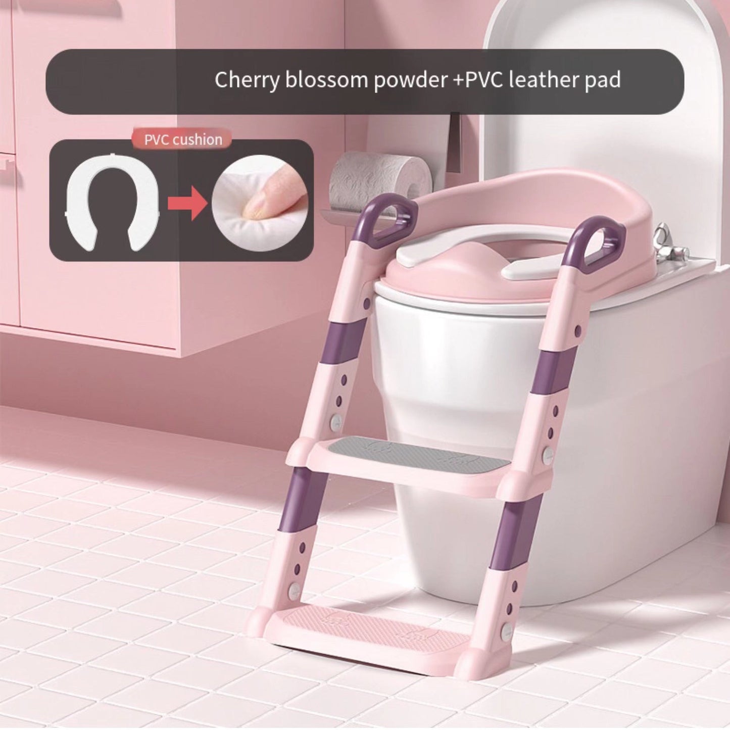 Step up stool for children's toilet, suitable for boys and girls. Foldable design for easy storage.