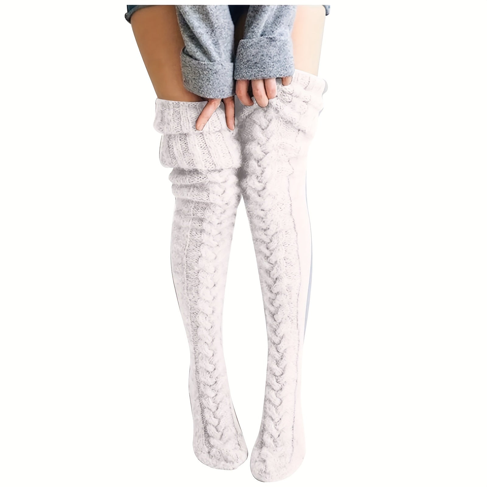 Warm thigh-high knitted socks for women.