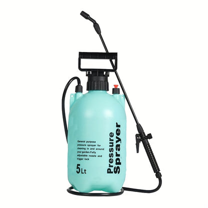 Handheld air pressure sprayer for gardening - manual pump, durable plastic, multi-component spray bottle for efficient plant watering and pest control.