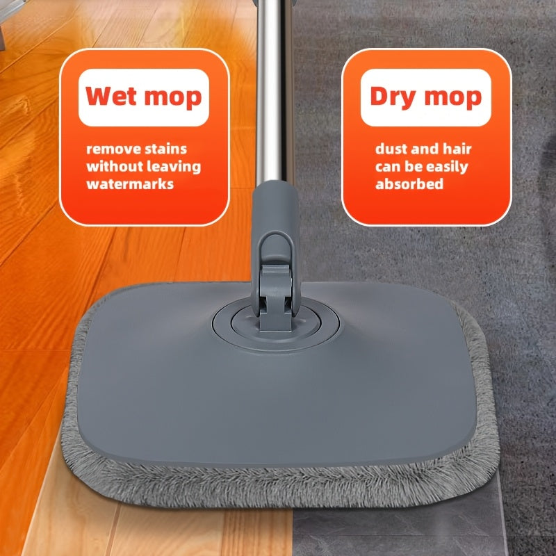 Hands-Free Washing Mop and Bucket Kit with 2 Reusable Pads - Perfect for Hardwood, Tile, and Laminate Floors in Kitchens, Bathrooms, and Living Rooms - Dual-Action Design, Stainless Steel & Plastic Materials - No Electricity Required