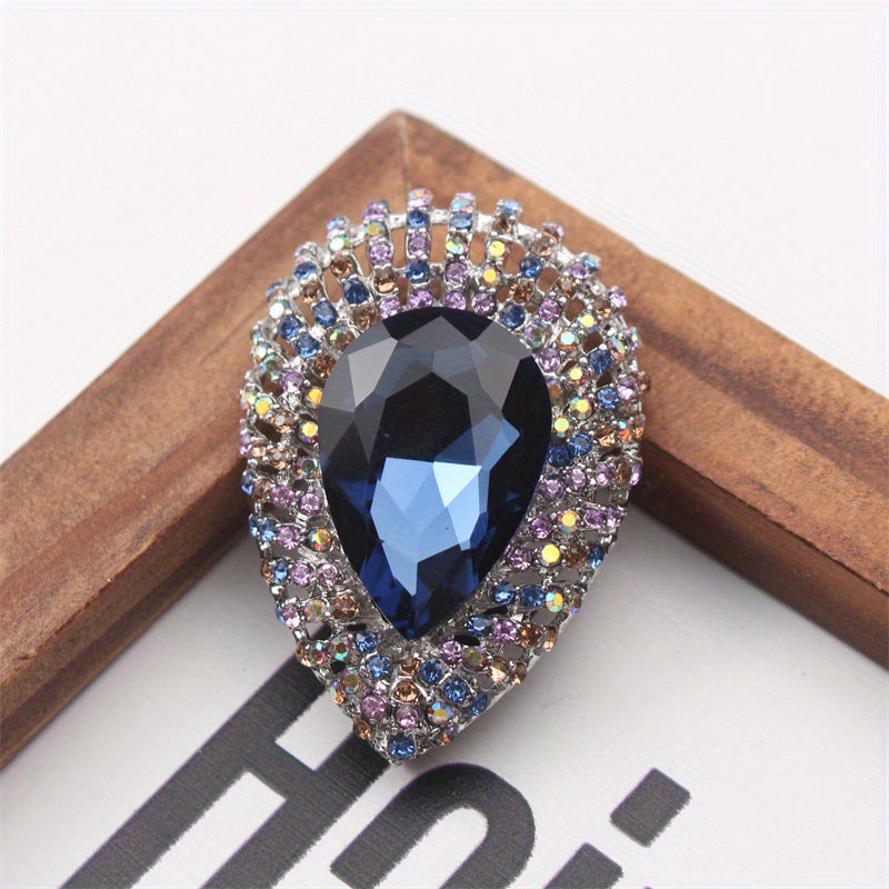 Elegant Teardrop Rhinestone Brooch Pin for Women - Luxury Enamel Design Fashion Accessory with Simulated Stones