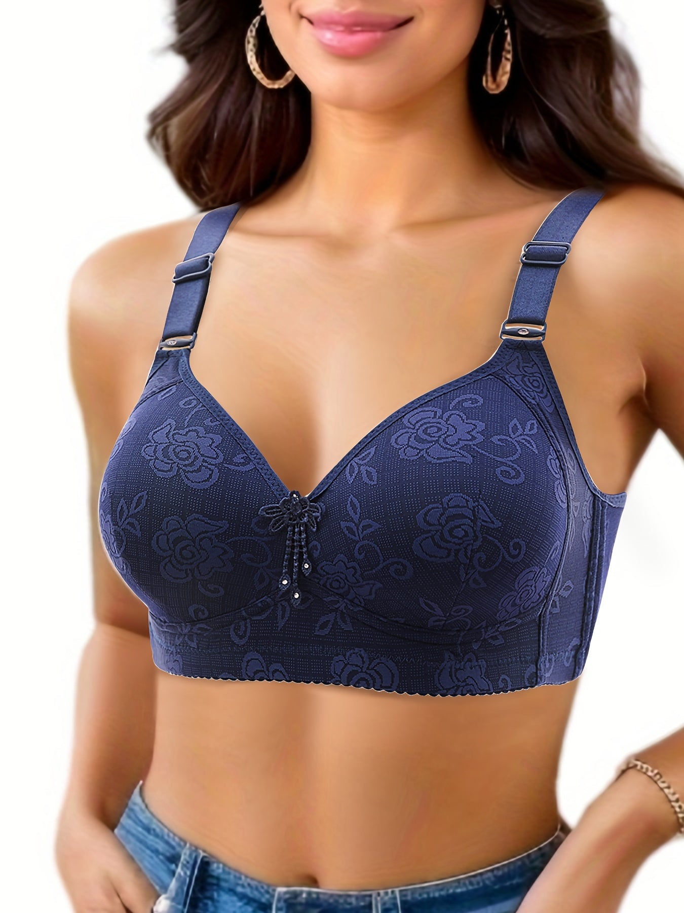 5 Elegant Nylon Push Up Bras with Wireless, Non-Removable Padding in Solid Color Knit Fabric for Adult Everyday Comfort.