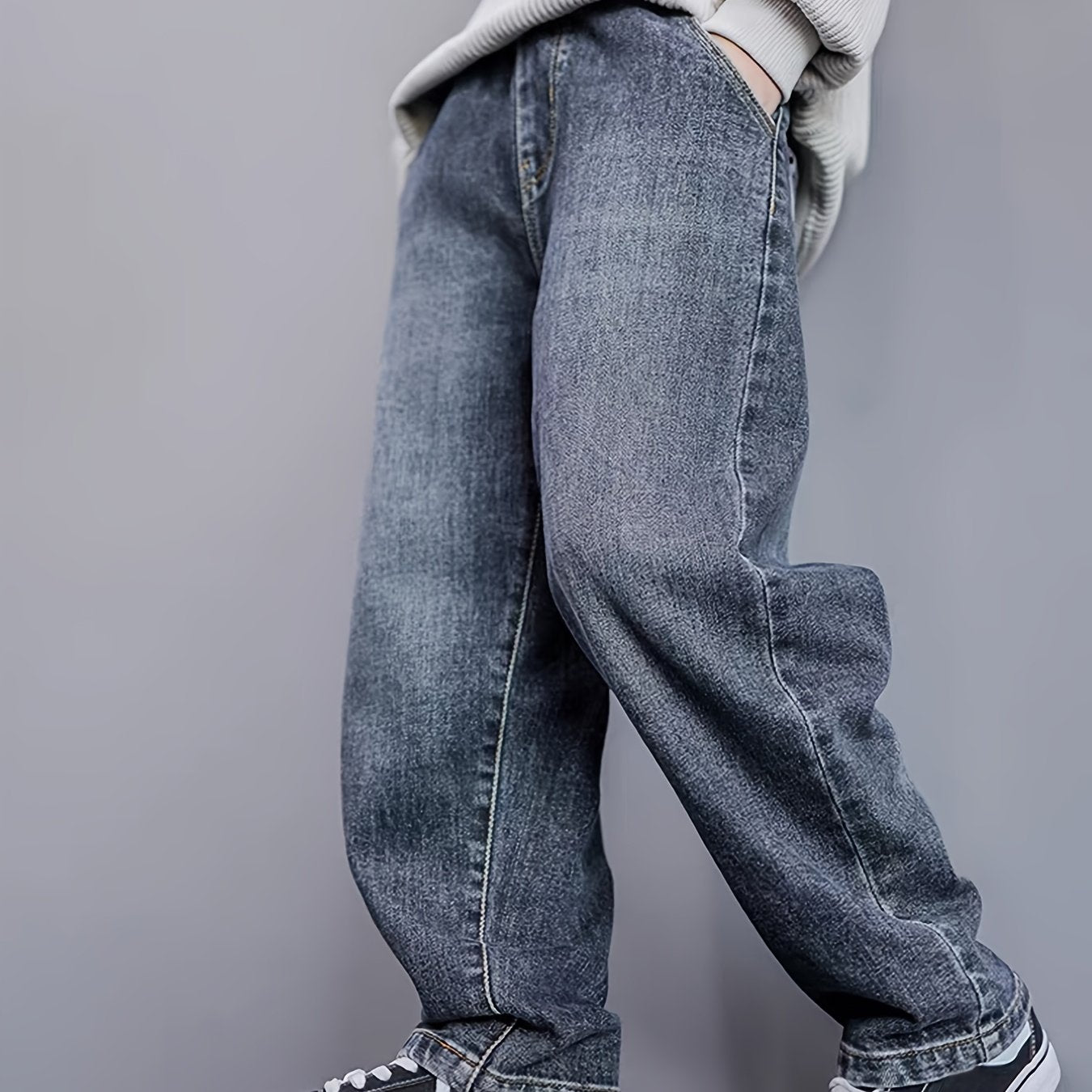 Boys' Letter Detail Denim Jeans - Spring/Fall 2024 Collection, Non-Stretch Fabric, Machine Washable, Long Pants