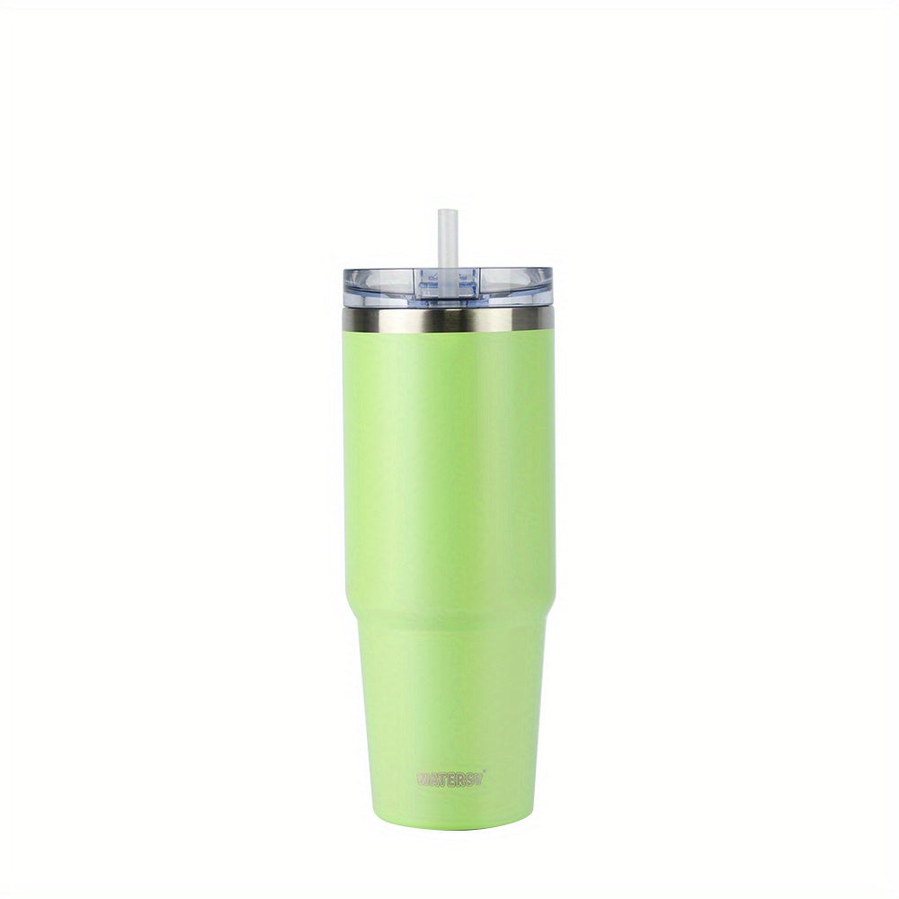 30oz stainless steel popsicle cup with push piece switch cover, straw, and color box packaging.