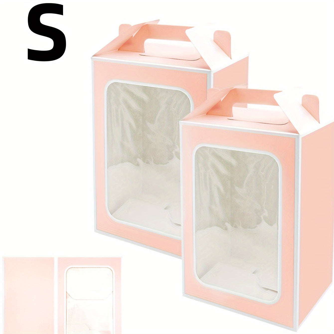 2 cake boxes with a clear window, perfect for displaying baked goods like cupcakes, chocolates, cookies, pies, and other pastries. Great for birthday party favors, wedding party gifts, or as a handy storage solution for baking tools and kitchen