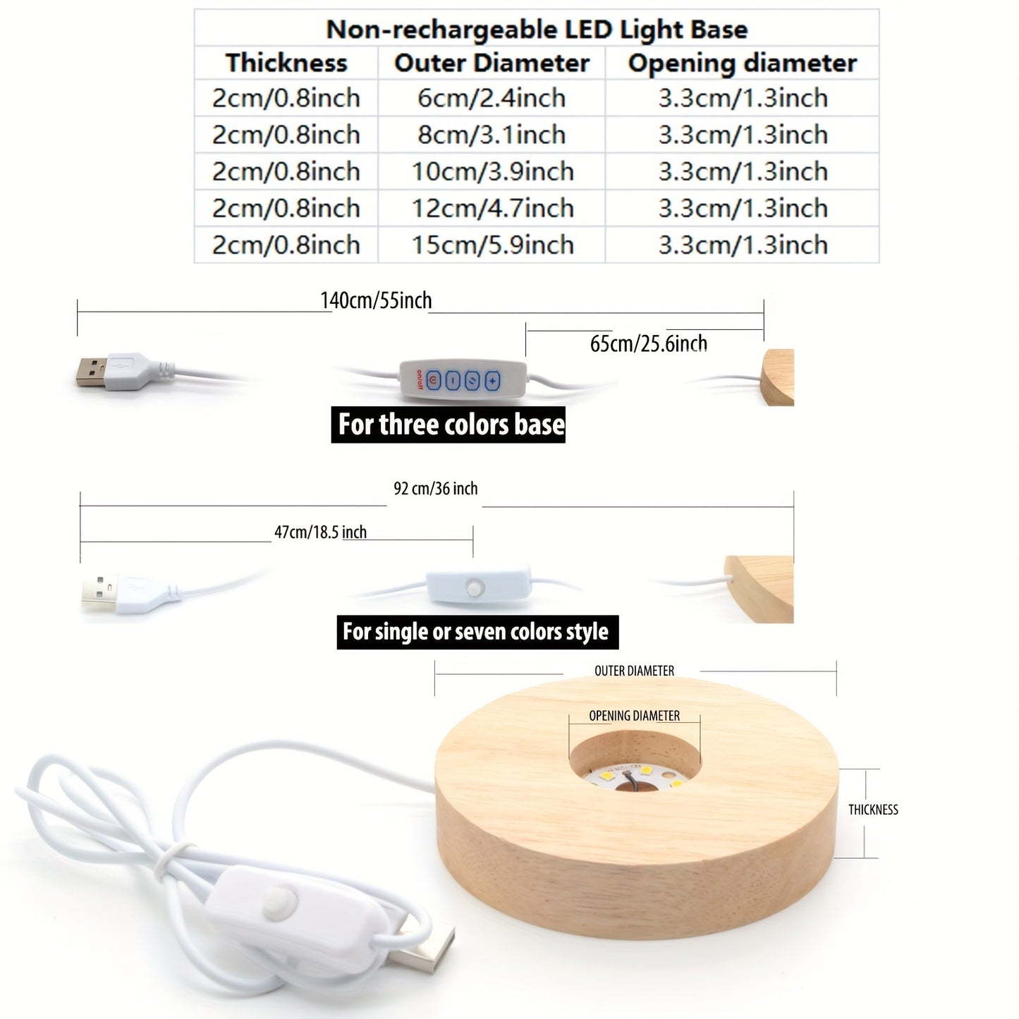 Wooden LED Light Display Base for 3D Crystal Glass Resin Art and Pictures in Multiple Colors, Perfect for Holiday Gifts