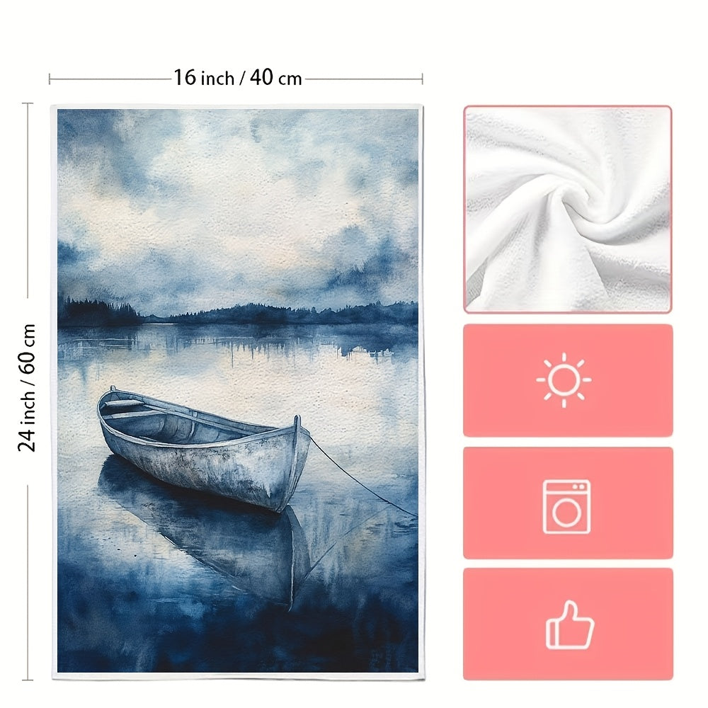 Set of 2 Serene Harbor Love Theme Kitchen Towels - Made of Ultra Soft, Highly Absorbent Polyester Material, Machine Washable, Size 40.64x60.96 cm - Perfect Addition to Coastal Decor & Holiday Baking, Dish Towels