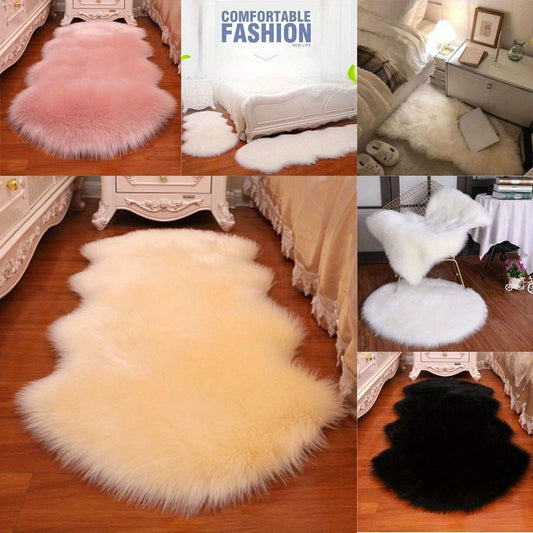 Artificial Sheepskin Long Hair Rugs - Soft Faux Fluffy Shaggy Carpets for Living Room and Bedroom, Non-Slip Home Decor Mats