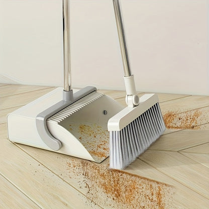 The Multi-Angle Folding Broom and Dustpan Set is equipped with a telescopic handle and comb teeth, making it perfect for cleaning living rooms, bedrooms, kitchens, and floors.